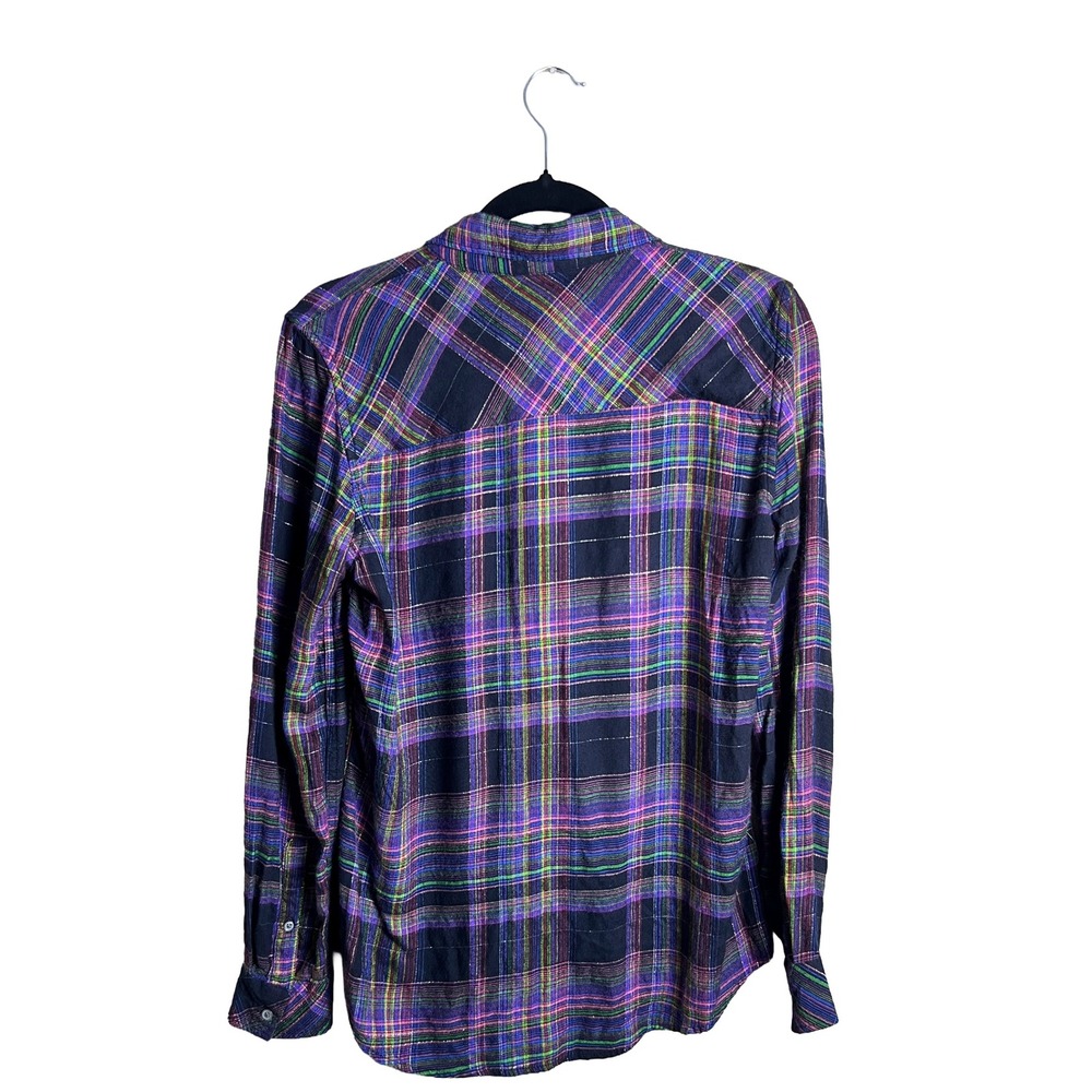 Gap Y2k Flannel Black Multicolor Plaid Button Up Blouse Size S - Picture 2 of 7